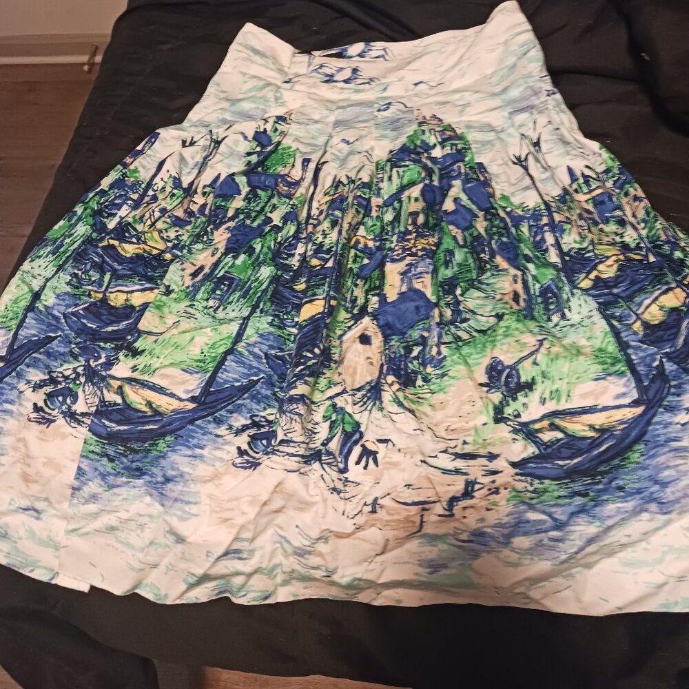 White skirt with Blue Design